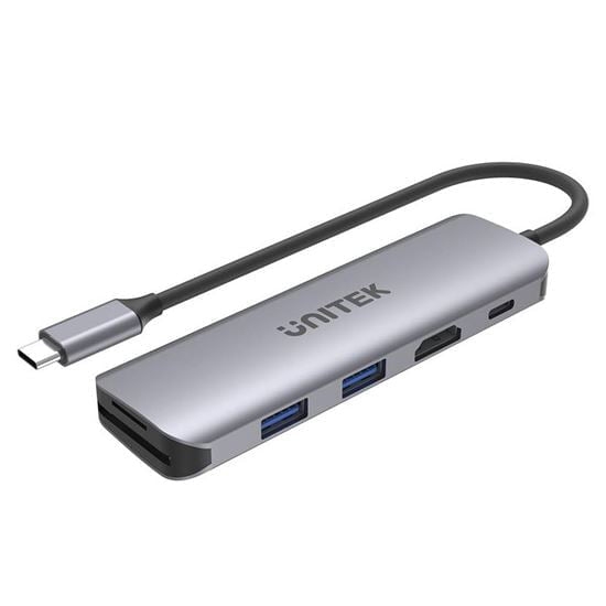 Unitek 6-in-1 USB 3.1 Multi-Port Hub, USB-C Connector, 2x USB-A, 1x HDMI, Card Reader, PD 100W, Space Grey CDH1107D