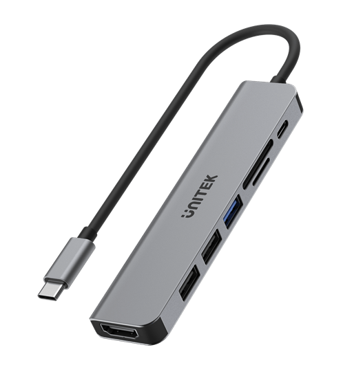UNITEK 7-in-1 Multi-Port Hub with USB-C Connector. Includes 3x USB-A Ports, 1x HDMI, SD & MicroSD Slots, USB-C Charging Port with 100W PD. 5Gbps SuperSpeed Data-Sync, Space Grey CDH1118A