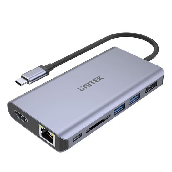 Unitek 7-in-1 USB 3.1 Multi-Port Hub, USB-C Connector, 1x HDMI, 1x DisplayPort, 2x USB-A, 1x RJ45 Gig Port, 1x Card Reader, USB-C PD 100W, Space Grey CDD1056A