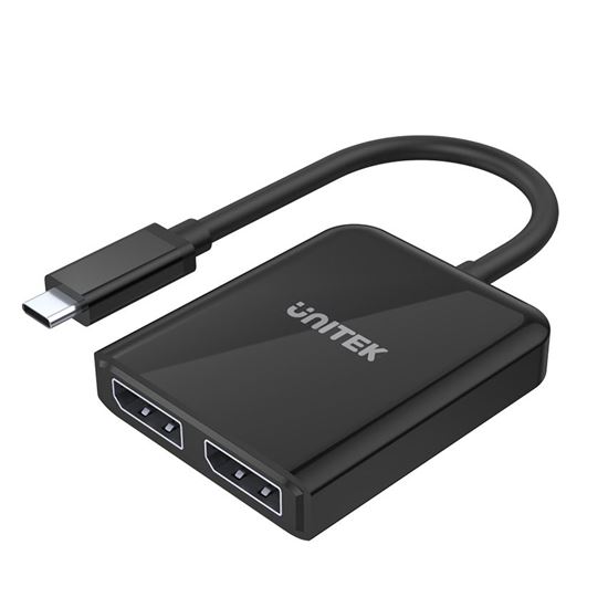 UNITEK 8K USB-C to Dual DisplayPort Adapter with MST. Supports 8K@60Hz or 4K@120Hz HDCP 2.2. Bus-powered. Plug & Play. Supports Screen Mirroring & Extending on Windows OS. CDV1407A