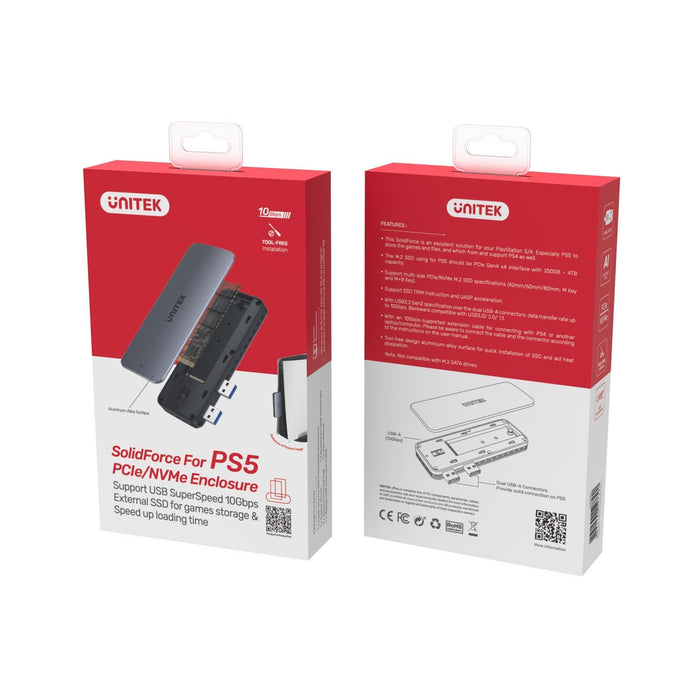 Unitek PS5 External Storage, Dual USB-A 10G to M.2 PCIe/NVMe CDS1224A