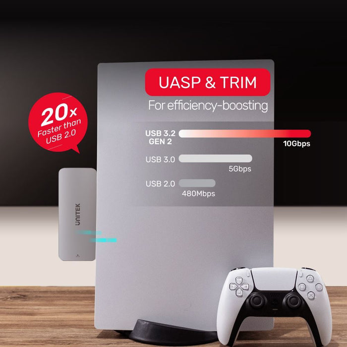 Unitek PS5 External Storage, Dual USB-A 10G to M.2 PCIe/NVMe CDS1224A