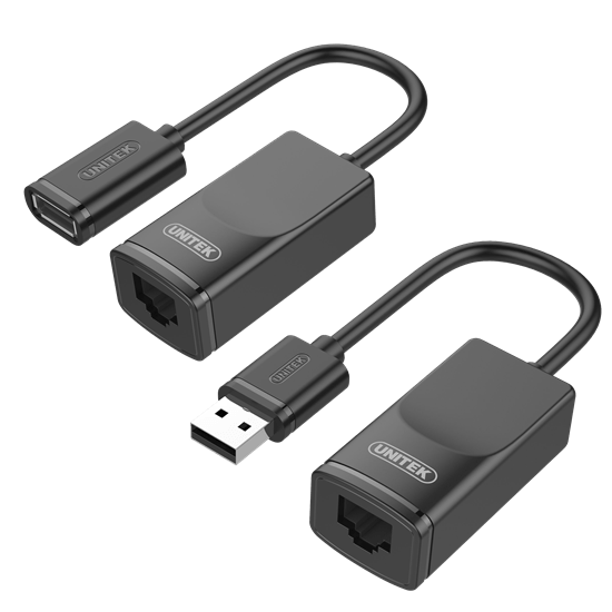 UNITEK USB 1.1 Extension Over RJ45 up to 60m. Use Cat.5, Cat.5e or Cat.6 RJ45 LAN Cable. Data Transfer Speed up to 12Mbps. Plug and play. CDY-UE01001