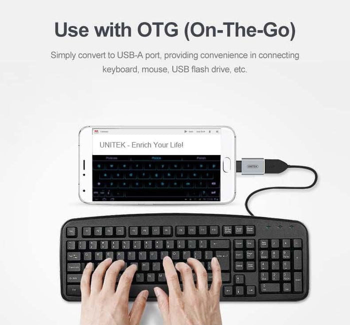 UNITEK USB 3.1 USB-C Male to USB-A Female Adapter. Apple Style Aluminium Housing, Small & Portable Suitable for all USB-C Supported Devices. Gold Plated Connector. CDY-A025CGY