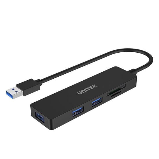 Unitek USB-A 3.0 3-Port Hub, Built-in SD & MicroSD Card Reader, Data Transfer Rate up to 5Gbps, 3x USB-A Female, Black CDH1108A