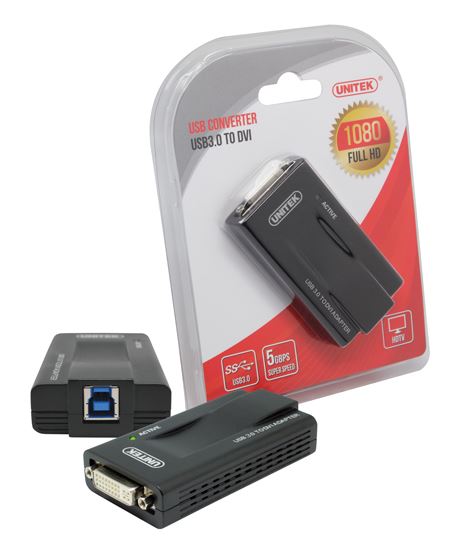 UNITEK USB-A 3.0 to DVI and VGA Converter. Supports Full HD 1080p Res, Up to 2048 x 1152. Supports Mirroring, Extension, Multi-screen & Screen Rotation. CDY-3801