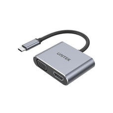 Unitek USB-C to HDMI 2.0 & VGA Adapter with MST Dual Monitor Support. 4K@60Hz UHD HDMI. Full HD VGA. Aluminium-Alloy Housing. 10cm Cable. Plug & Play. Space Grey Colour. CDV1126A