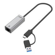 UNITEK USB to 2.5G Ethernet Adapter with 2-in-1 Connectors (USB-C & USB-A). Supports up to 2500Mbps, Supports IEEE 802.3, Aluminium Alloy Housing, 30cm Cable, Space Grey Colour. CDU1313C