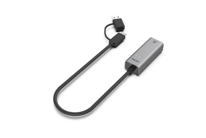 UNITEK USB to 2.5G Ethernet Adapter with 2-in-1 Connectors (USB-C & USB-A). Supports up to 2500Mbps, Supports IEEE 802.3, Aluminium Alloy Housing, 30cm Cable, Space Grey Colour. CDU1313C