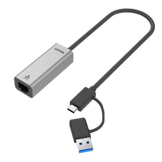 UNITEK USB to 2.5G Ethernet Adapter with 2-in-1 Connectors (USB-C & USB-A). Supports up to 2500Mbps, Supports IEEE 802.3, Aluminium Alloy Housing, 30cm Cable, Space Grey Colour. CDU1313C