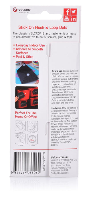 Velcro 16mm Stick On Hook & Loop Dots, Pack of 15, General Purpose CDVEL25506