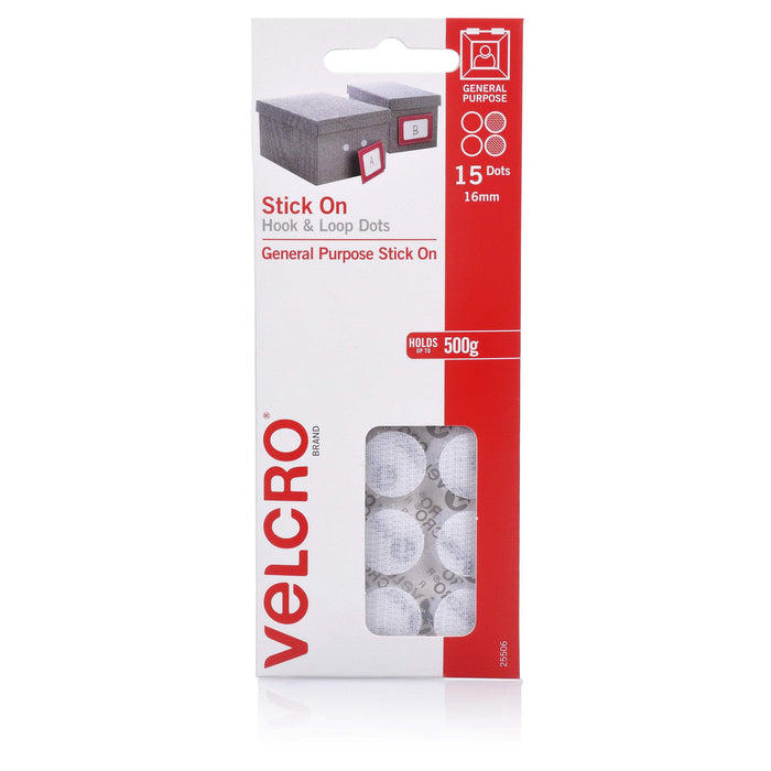 Velcro 16mm x 15 Pieces White Hook & Loop Dots AO25506