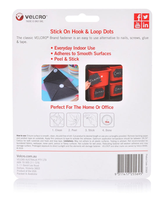 Velcro 22mm Stick On Hook & Loop Dots, Pack of 40, 500g CDVEL25569