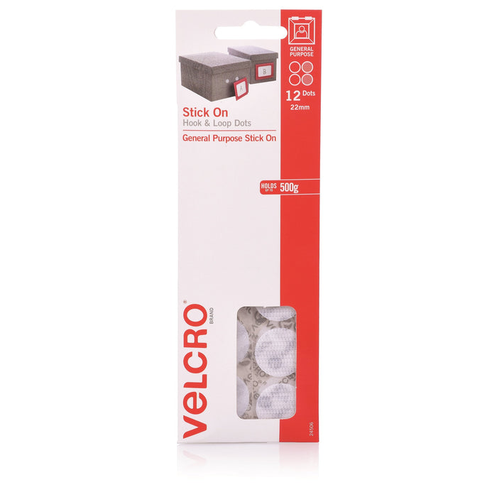 Velcro 22mm x 12 Pieces White Hook & Loop Dots AO43032