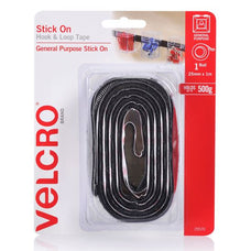 Velcro 25mm x 1m Stick On Hook & Loop Tape, General Purpose, Perfect for Art, Storage Boxes, Signs & More, Black CDVEL25570