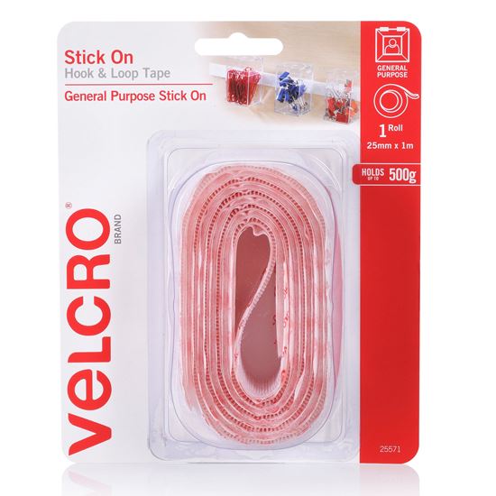 Velcro 25mm x 1m Stick On Hook & Loop Tape, White, 500g CDVEL25571