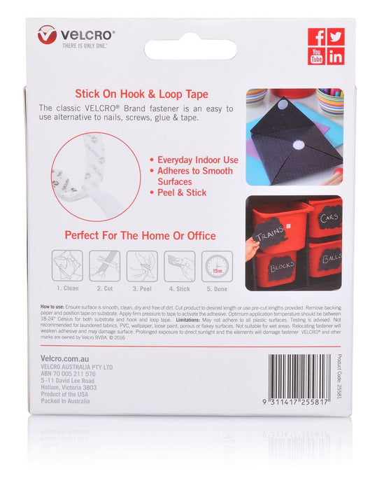 Velcro 25mm x 2.5m Stick on Hook & Loop Roll/Tape, White, 1kg CDVEL25581