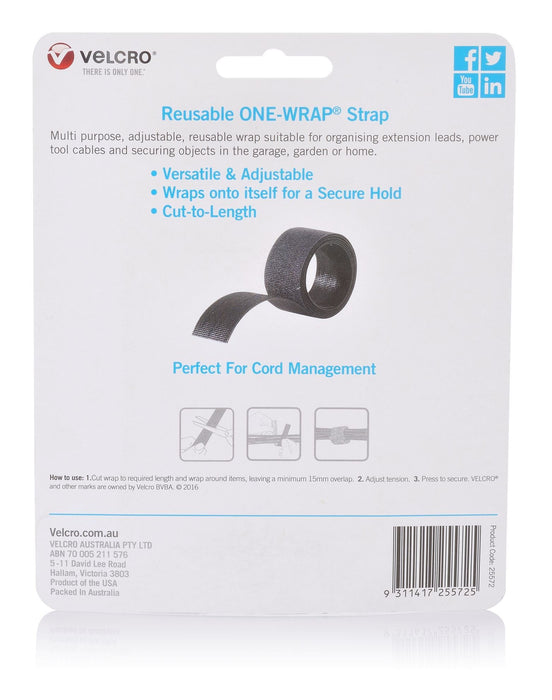 Velcro 25mm x 2m Cut-to-Length One-Wrap Strap, Reusable CDVEL25572