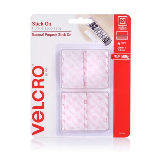 Velcro 25mm x 50mm Hook & Loop Pre-Cut Stick On, 6 Pack Surface Tape, General Purpose CDVEL25559