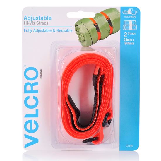 Velcro 25mm x 644mm 2 Pack Adjustable & Reusable Hi-Vis Straps, Bundle & Secure Bulky Items, Orange CDVEL22140