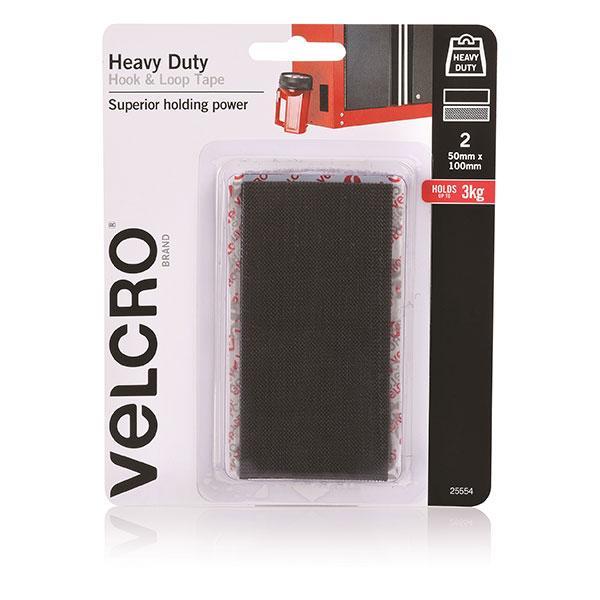 Velcro 50mm x 100mm Black Heavy Duty Fastener 2's pack AO25554