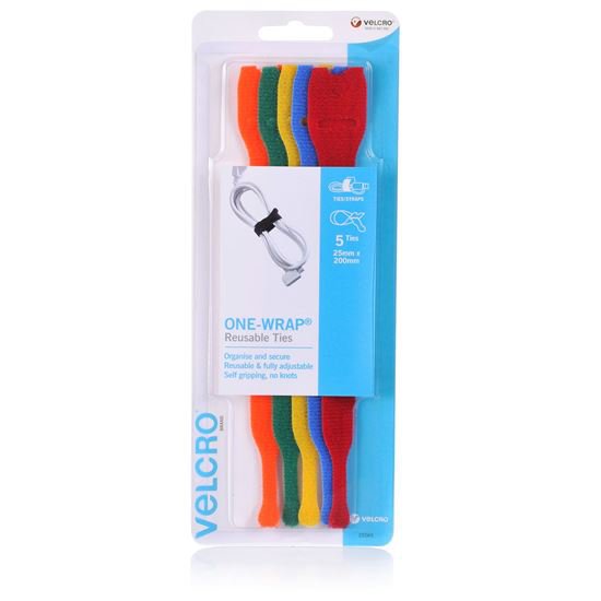 VELCRO Brand 25mm x 200mm ONE-WRAP Reusable Hook & Loop 5 Pack Cable Ties. Self Gripping Super-strong Strap Wraps Around Items of Almost any Shape. Ideal for Wire Control. MID-YEAR CLEARANCE - Up to 30% OFF CDVEL25565