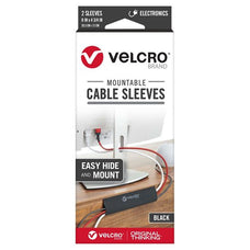 Velcro Mountable Cable Sleeves, Mount Electrical Cords, Removable Adhesive, Under Desk Management, 203x120mm, 2x Sleeve Pack, Black CDVEL30795