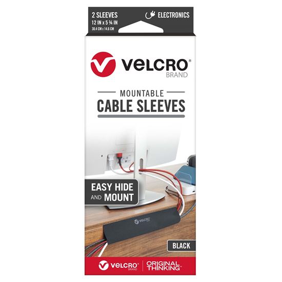 Velcro Mountable Cable Sleeves, Mount Electrical Cords, Removable Adhesive, Under Desk Management, 304x146mm, 2x Sleeve Pack, Black CDVEL30797