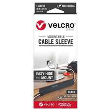Velcro Mountable Cable Sleeves, Mount Electrical Cords, Removable Adhesive, Under Desk Management, 900x146mm, 2x Sleeve Pack, Black CDVEL30799