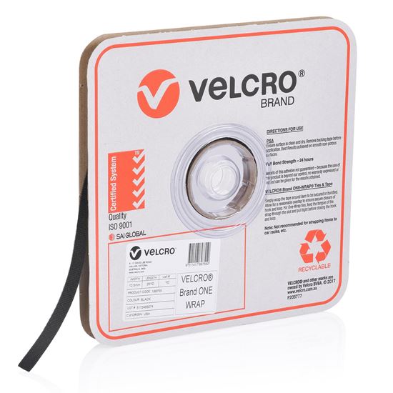 Velcro One-Wrap 12.5mm Continuous 22.8m Roll, Black CDVEL189755