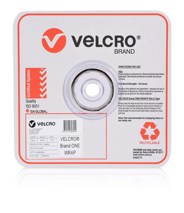Velcro One-Wrap 19mm Continuous 22.8m Roll, Black CDVEL189645
