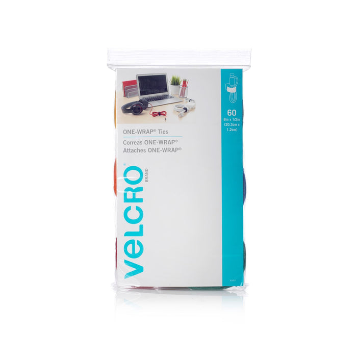 Velcro One-Wrap 203mm x 12m Multicolour Pre-Cut Cable Ties, 60 Piece Pack, 10 Ties Per Colour, Red, Yellow, Orange, Blue, Black, Green CDVEL93007