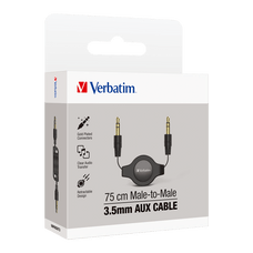 Verbatim 3.5mm Aux Audio Cable 75cm Retractable AO66573