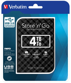 Verbatim 4TB Store 'n' Go Hard Drive, USB 3.0, Black AO53223