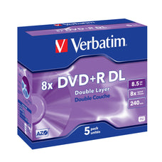 Verbatim 8X DVD+ R DL Double Layer, Silver, 5's Pack in Jewel Case AO43541