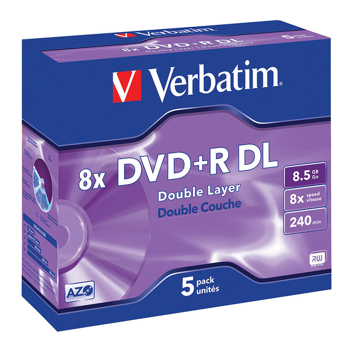 Verbatim 8X DVD+ R DL Double Layer, Silver, 5's Pack in Jewel Case AO43541