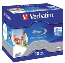 Verbatim BD-R 25GB 6X White Wide Printable Blu-Ray Disks, 10 Pack in Jewel Cases DVMV422