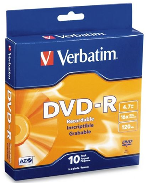Verbatim DVD-R 4.7GB 16x 10 Pack on Spindle DVMV244