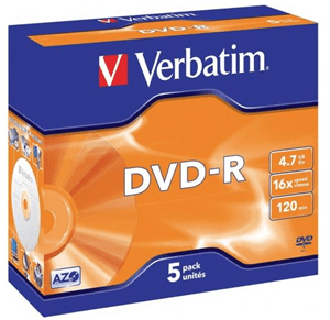 Verbatim DVD-R 4.7GB 16x 5 Pack with Jewel Cases DVMV200