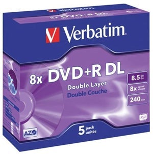 Verbatim DVD+R DL 8.5GB 10x 5 Pack with Jewel Cases DVMV383