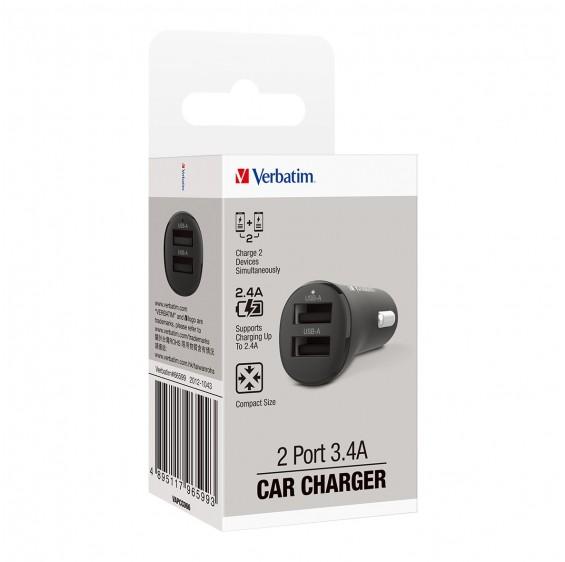 Verbatim Essentials Car Charger Dual Port 3.4A - Black CX66599