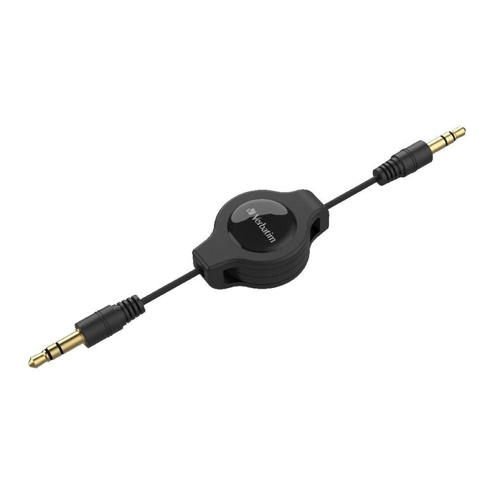 Verbatim Essentials Retractable Audio Cable 3.5mm Aux 75cm - Black CX66573