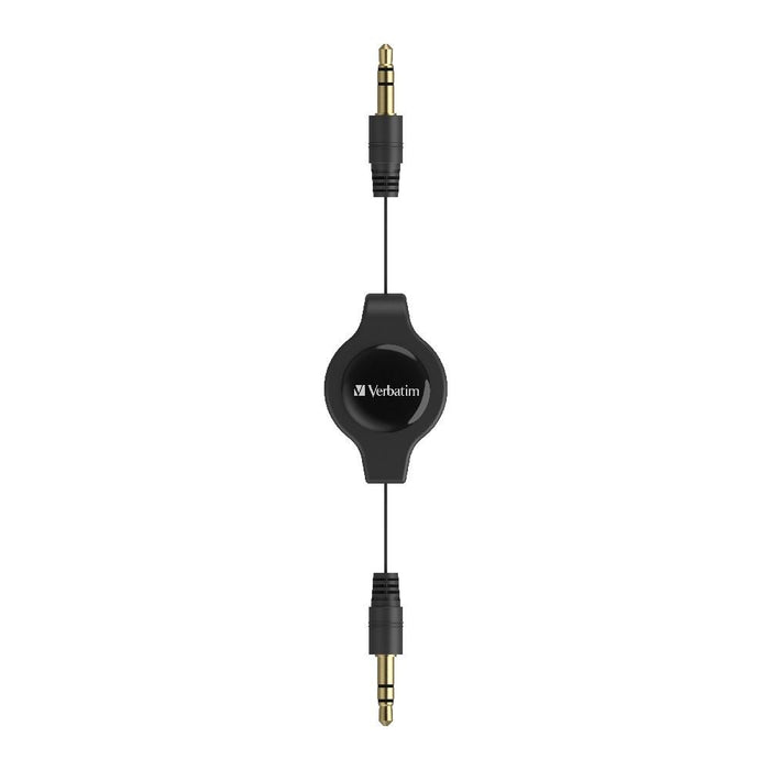 Verbatim Essentials Retractable Audio Cable 3.5mm Aux 75cm - Black CX66573