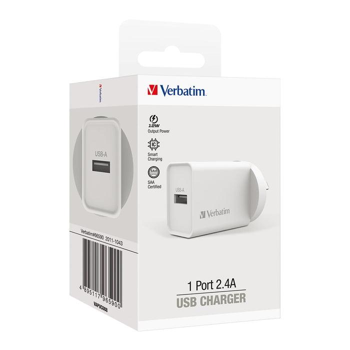 Verbatim Single USB Port Charger 2.4A, White AO66590