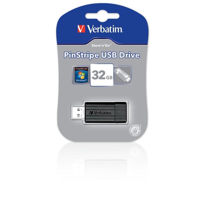 Verbatim Store'n'Go Pinstripe USB Flash Drive, 32GB, Black AO49064