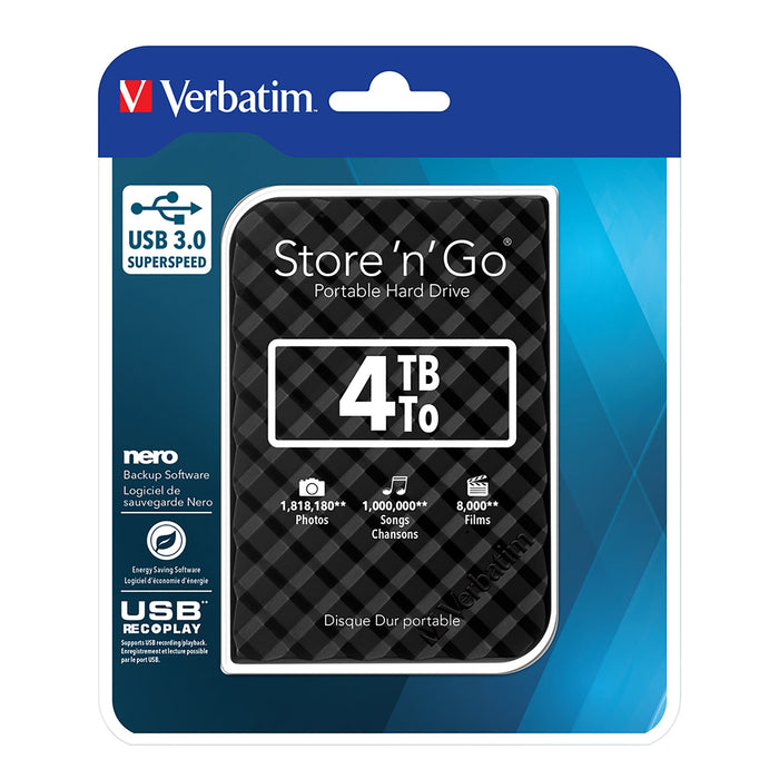 Verbatim Store'n'Go USB 3.0 HDD Grid 4TB, Black AO53223