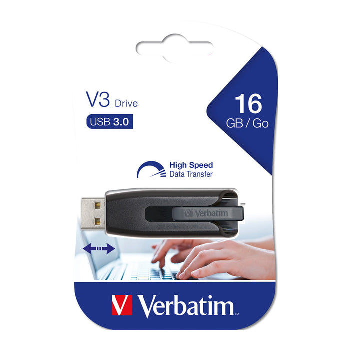 Verbatim Store'n'Go V3 Retractable USB 3.0 Flash Drive 16GB, Grey AO49172