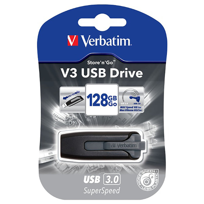 Verbatim Store'n'Go V3 USB 3.0 Drive, 128GB, Grey AO49189