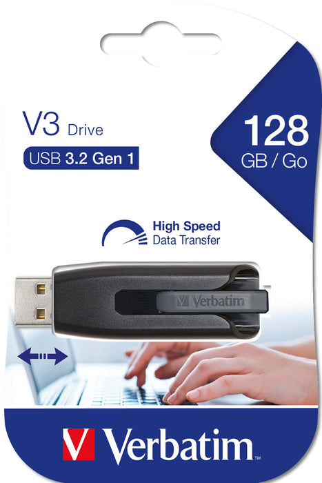 Verbatim Store'n'Go V3 USB 3.0 Drive, 128GB, Grey AO49189