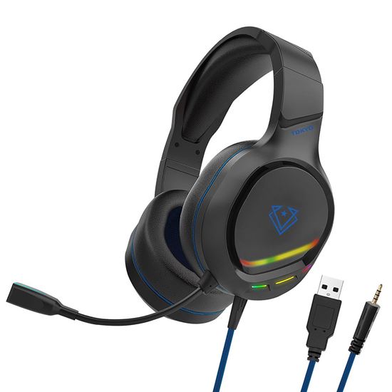 Vertux Gaming Noise Isolating Amplified Wired Ergonomic Over Ear Headset with Flexible Microphone, Blue CDTOKYO.BL